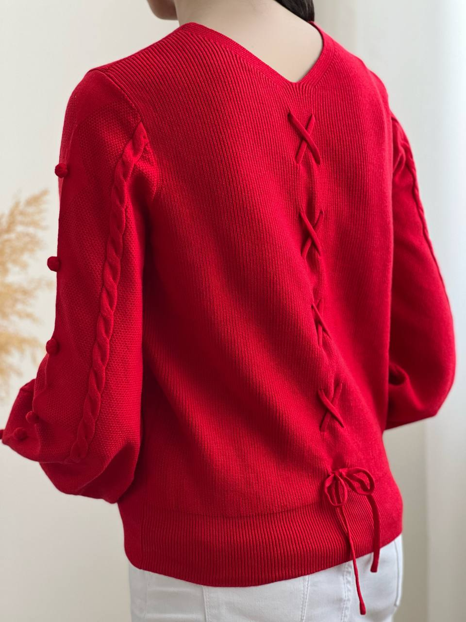 پلیور بافت آستین پف پشت پاپیون کد 2075