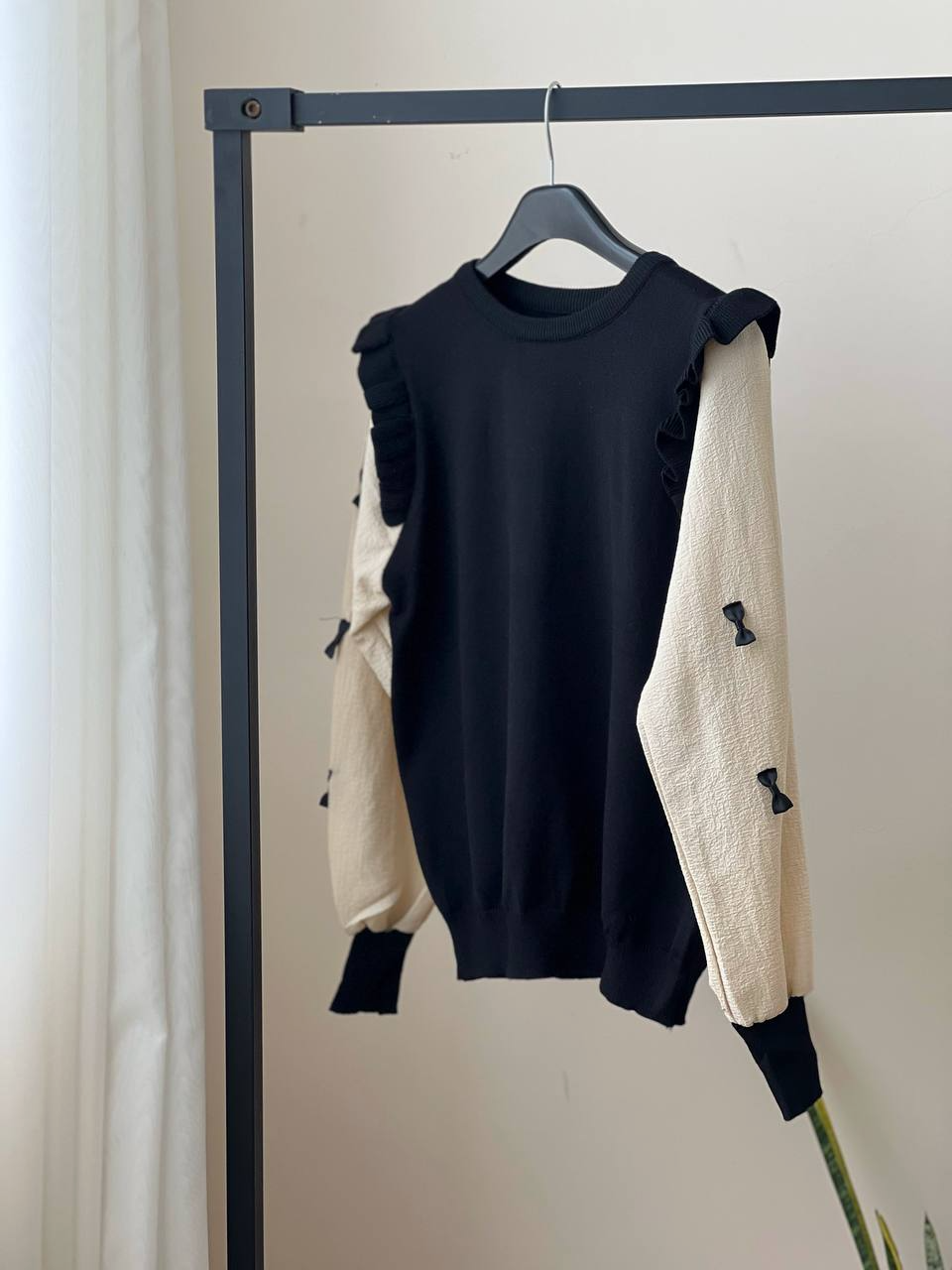 پلیور بافت آستین پف پاپیون کد 2063