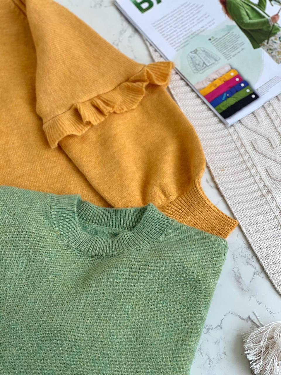 پلیور بافت آستین پف چین دار کد 2089