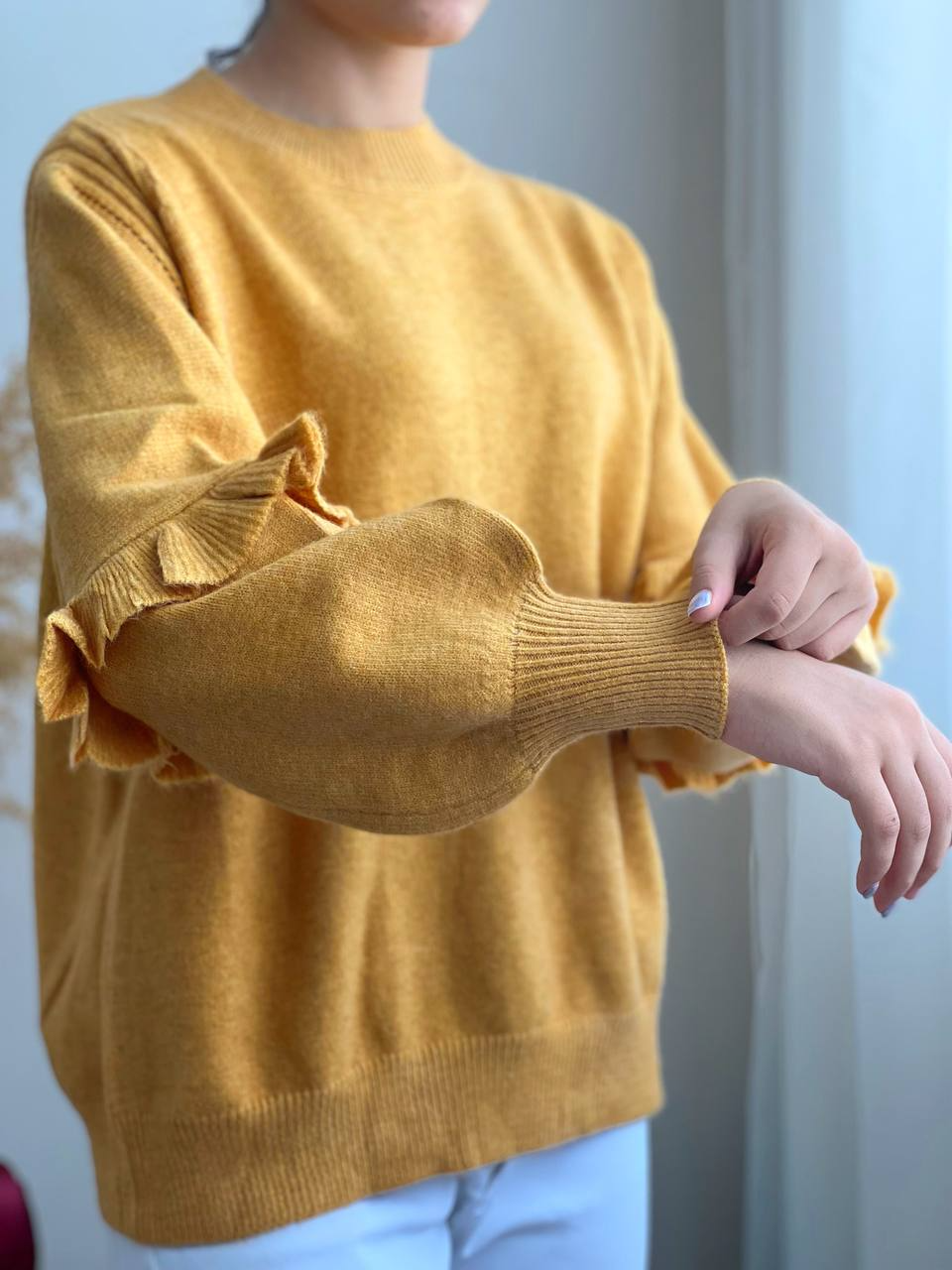 پلیور بافت آستین پف چین دار کد 2089