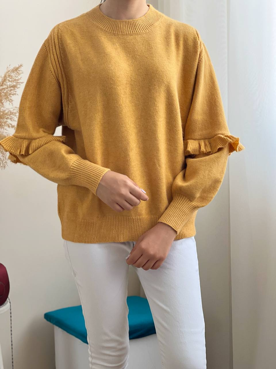 پلیور بافت آستین پف چین دار کد 2089