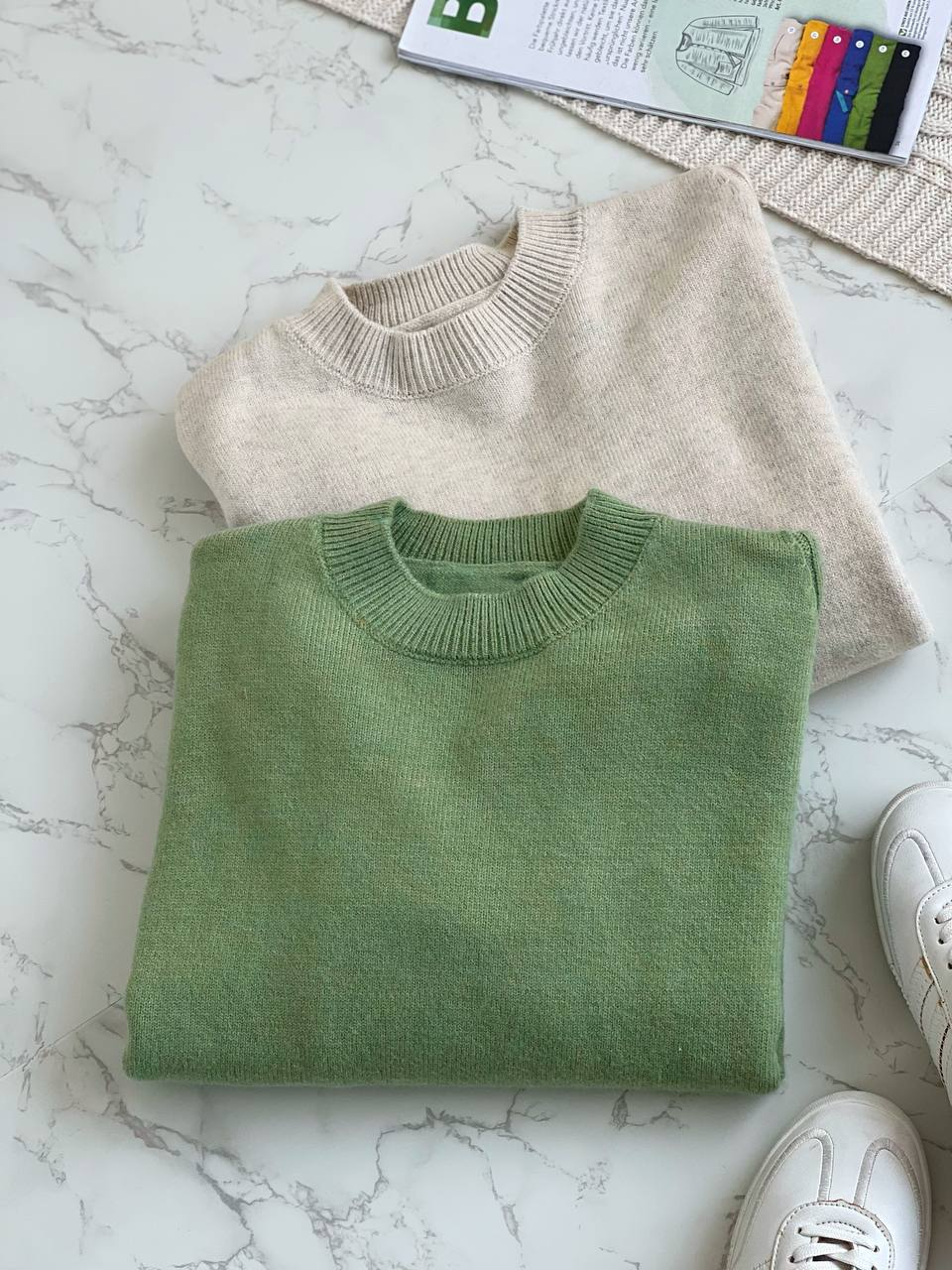 پلیور بافت آستین پف چین دار کد 2089