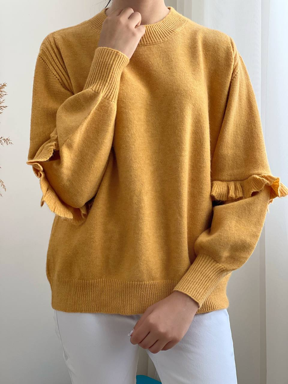 پلیور بافت آستین پف چین دار کد 2089