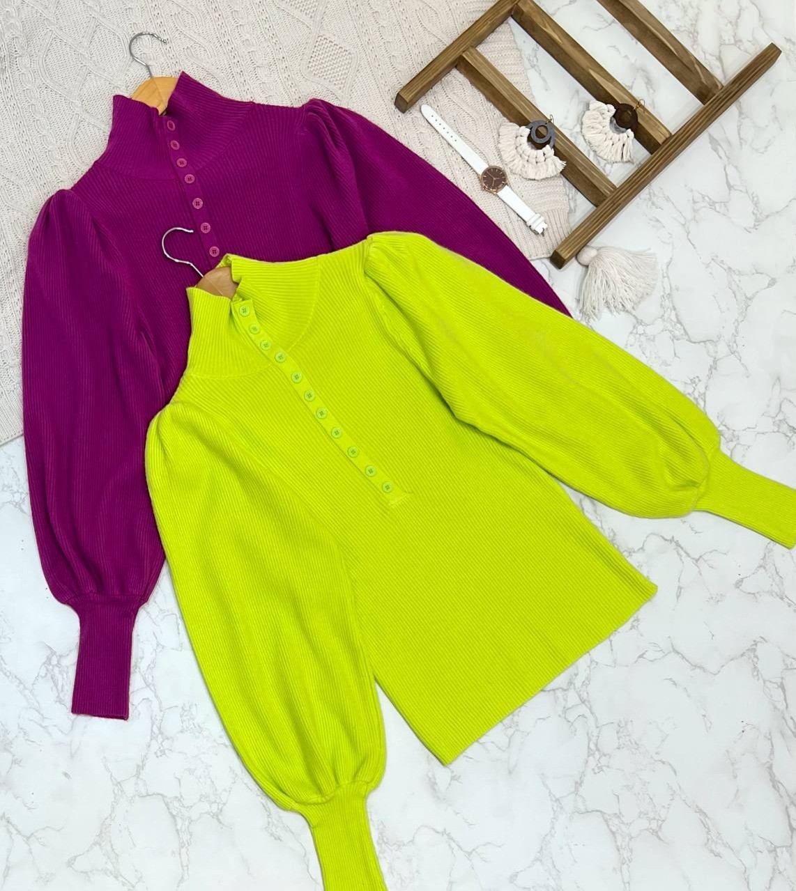 پلیور بافت آستین پف 11 رنگ کد 2110