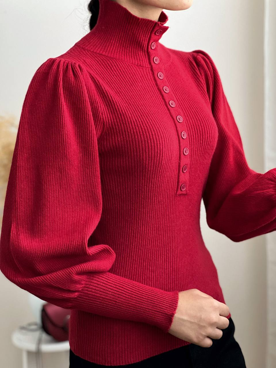 پلیور بافت آستین پف 11 رنگ کد 2110