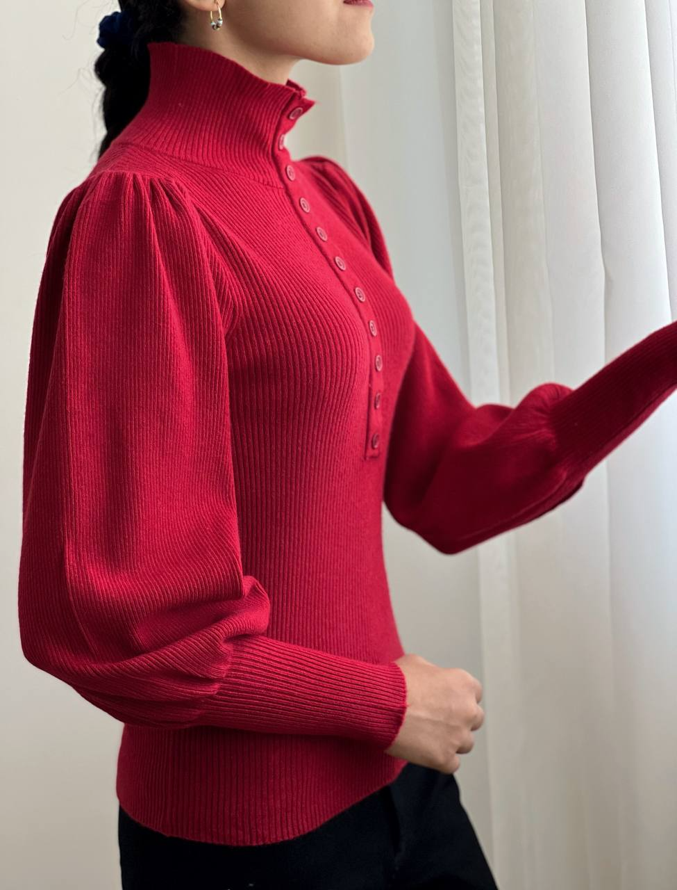 پلیور بافت آستین پف 11 رنگ کد 2110