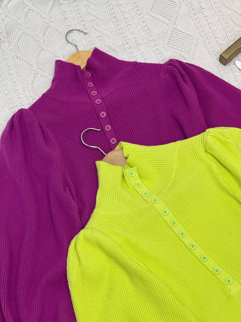 پلیور بافت آستین پف 11 رنگ کد 2110