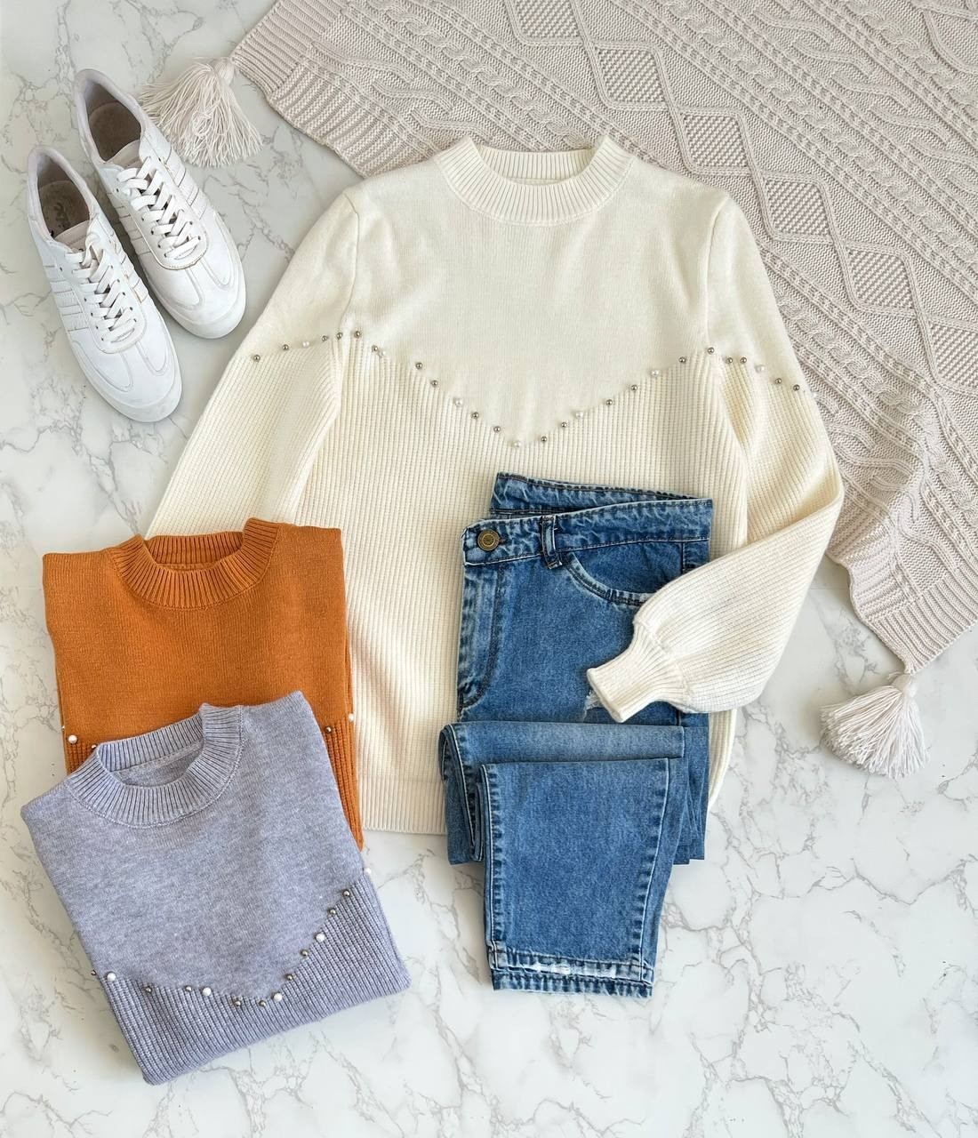 پلیور بافت جلو مرواریدی کد 2120