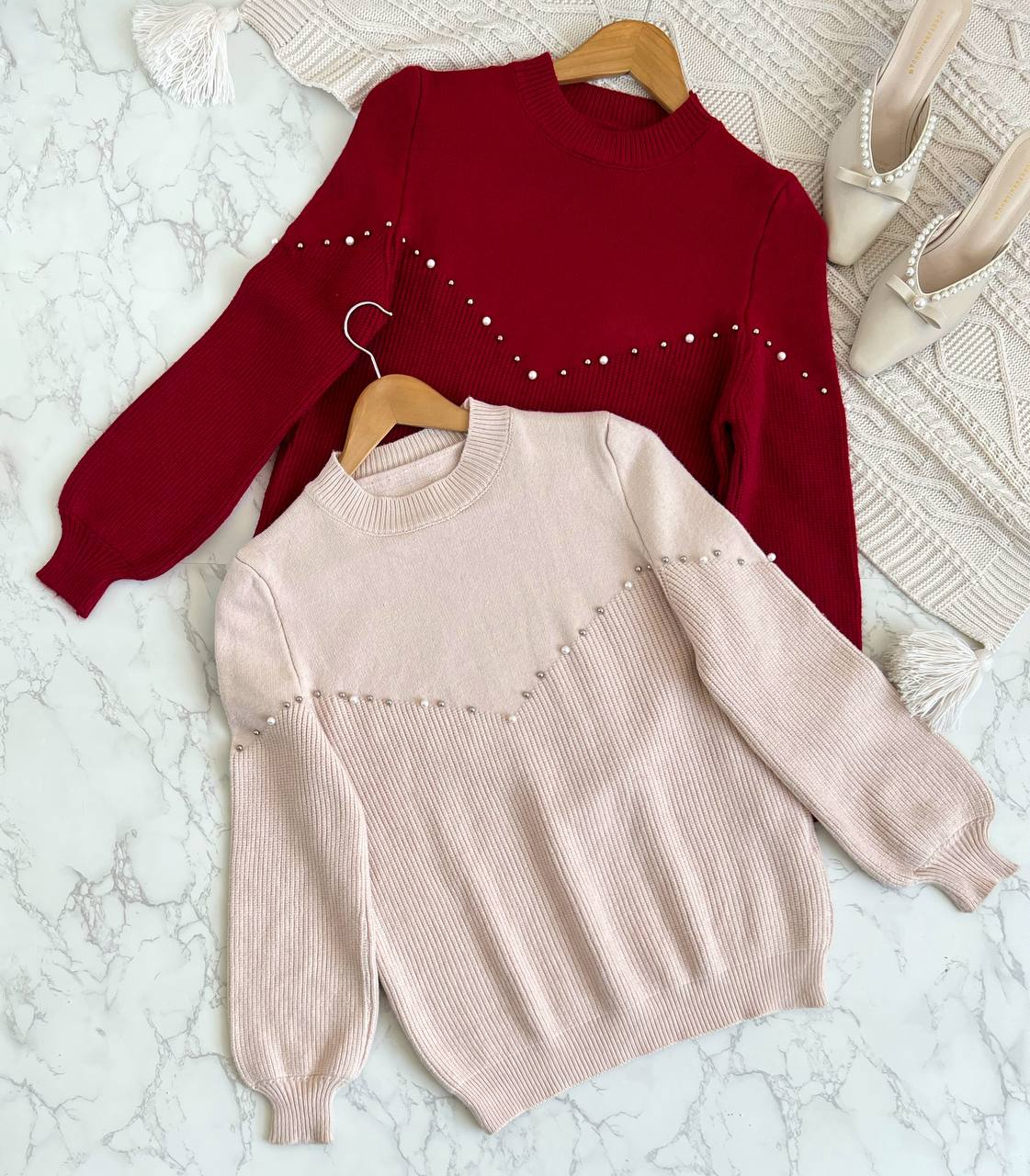 پلیور بافت جلو مرواریدی کد 2120