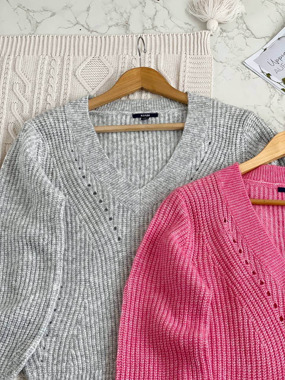 پلیور بافت یقه هفت آستین پف کد 2129