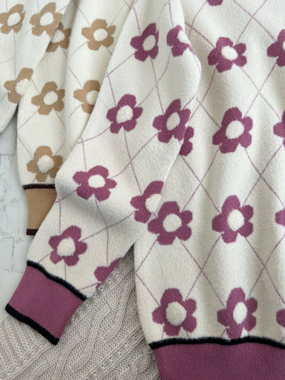 پلیور بافت قلب و گل موهر کد 2133