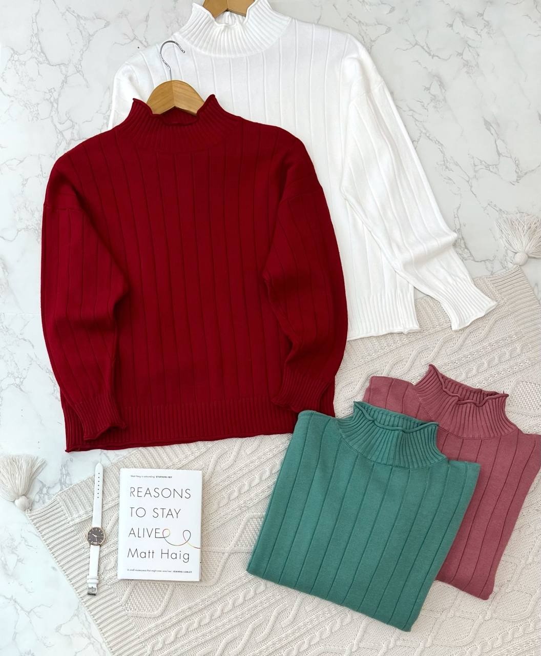 پلیور بافت یقه سه سانت راه راه کد 2136