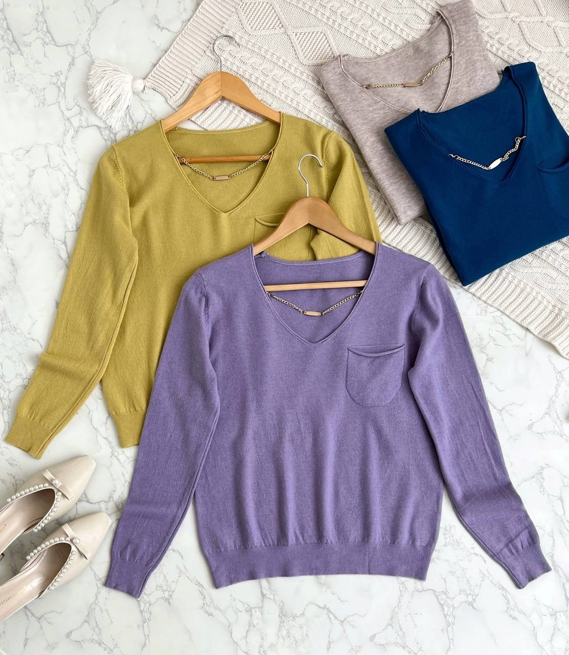 پلیور بافت ظریف یقه 7 زنجیر دار کد 2146