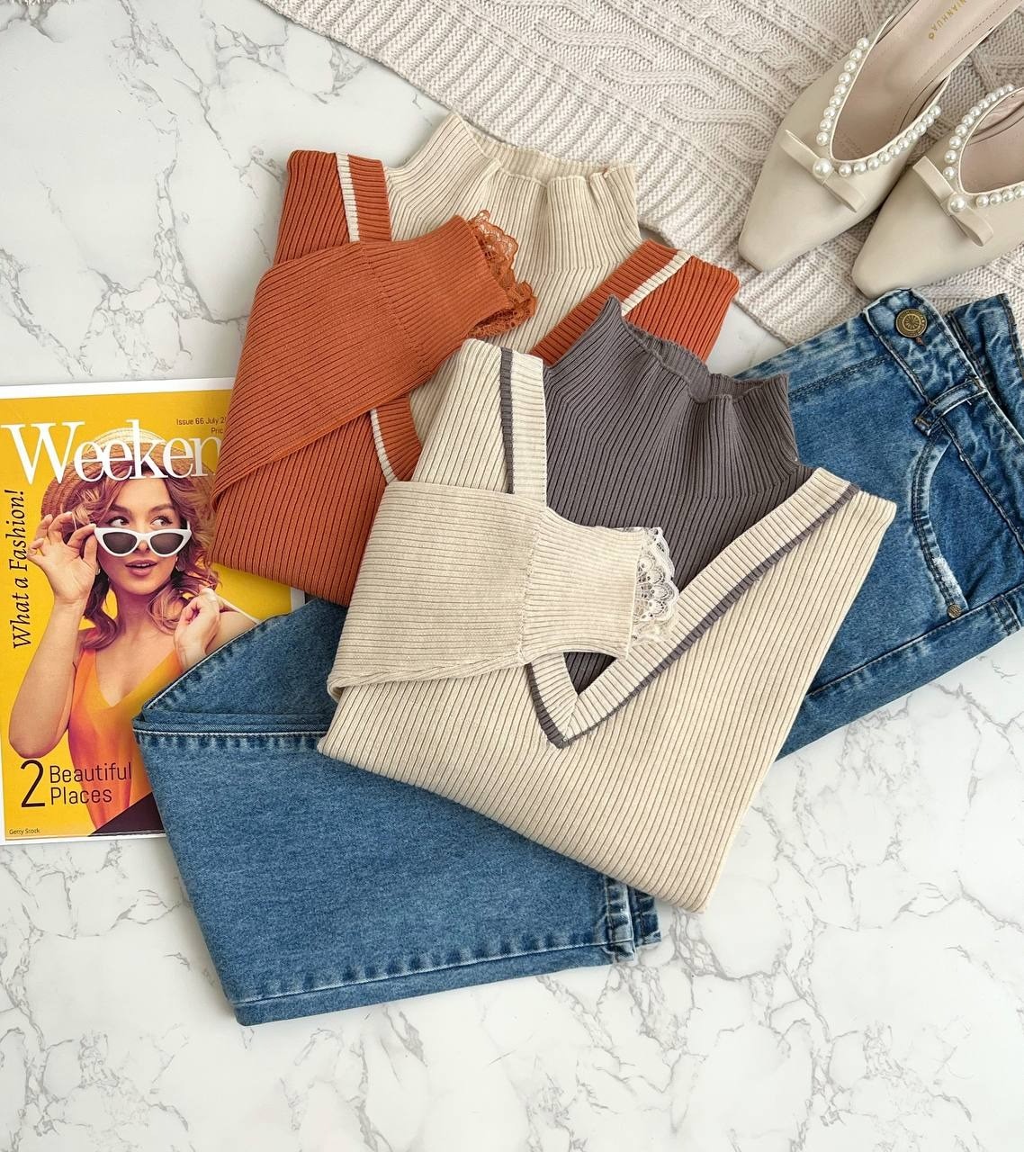 پلیور بافت سر آستین تور کد 2148