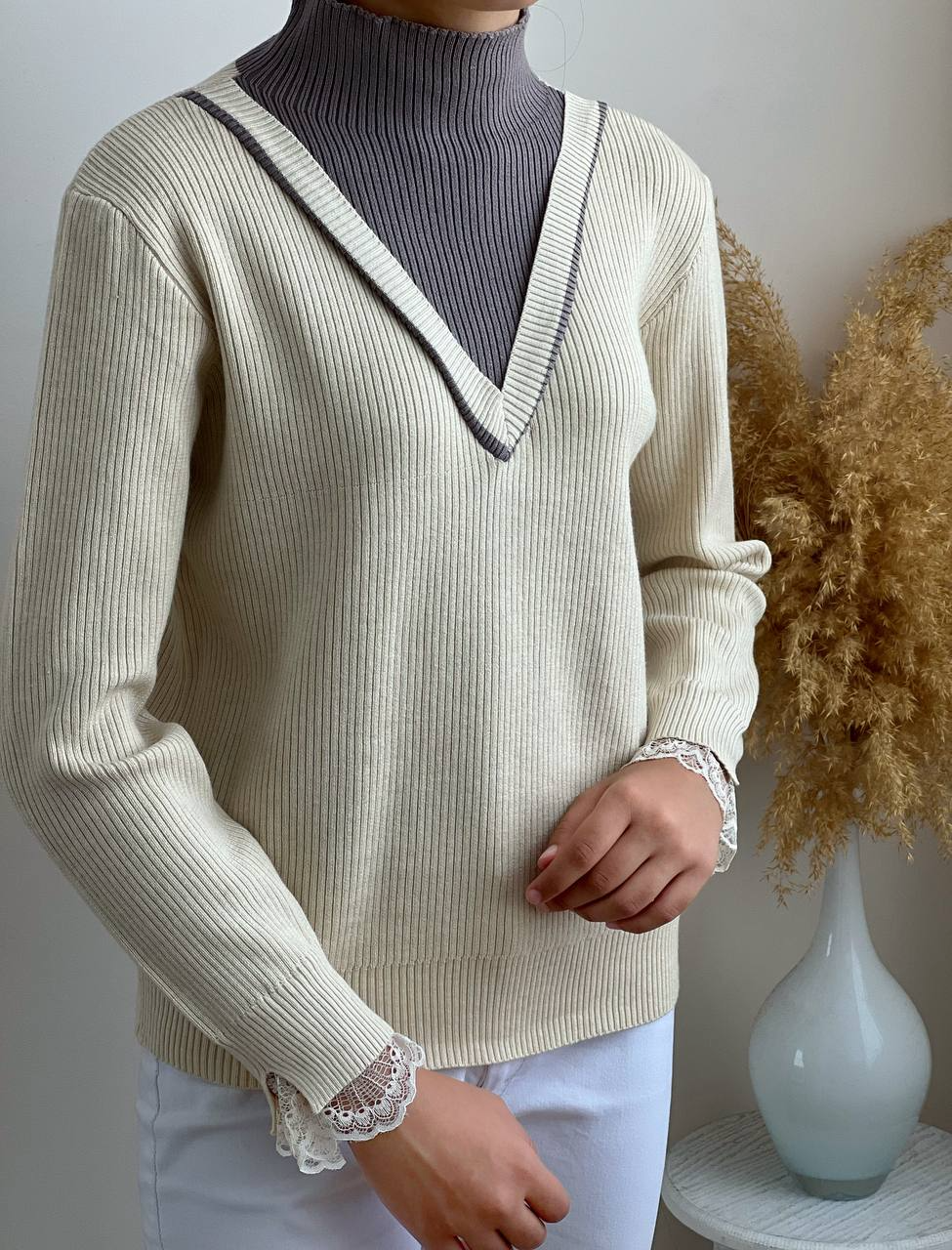 پلیور بافت سر آستین تور کد 2148