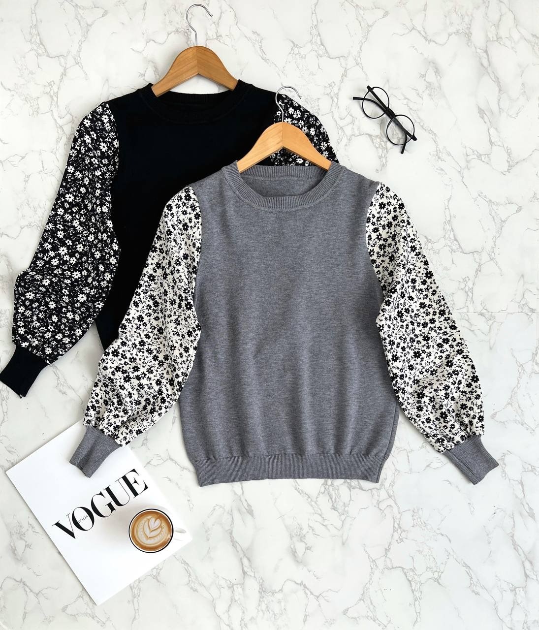 پلیور بافت آستین گلدار کد 2150