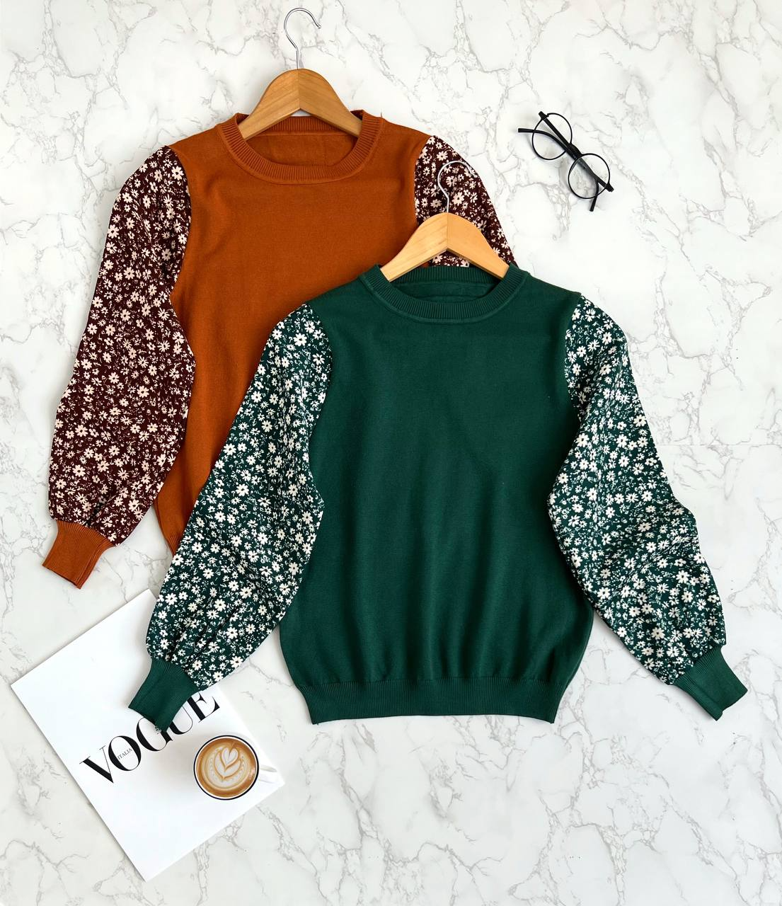 پلیور بافت آستین گلدار کد 2150