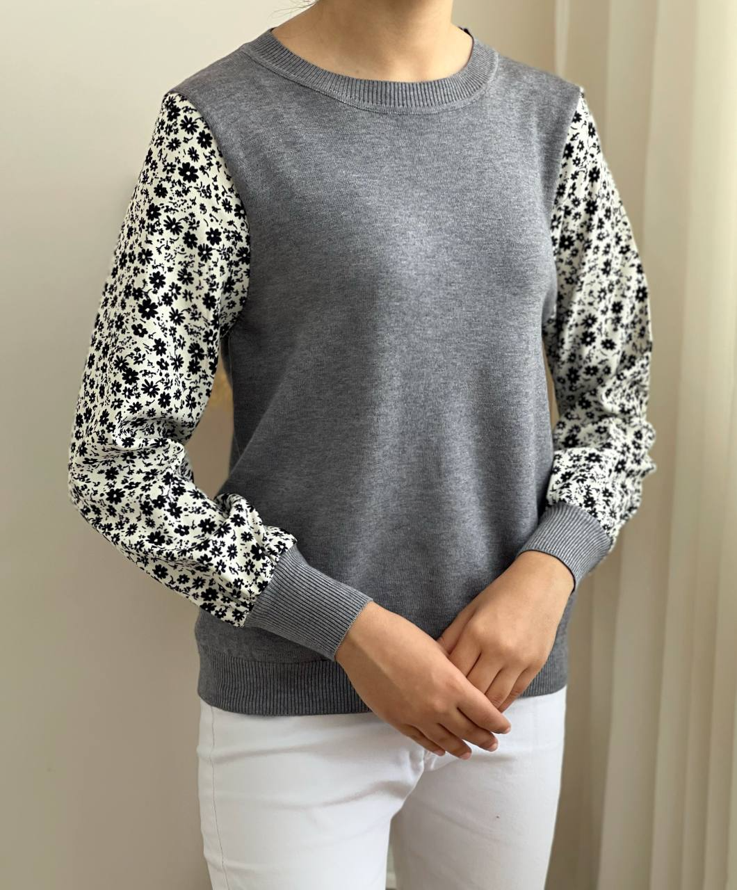 پلیور بافت آستین گلدار کد 2150