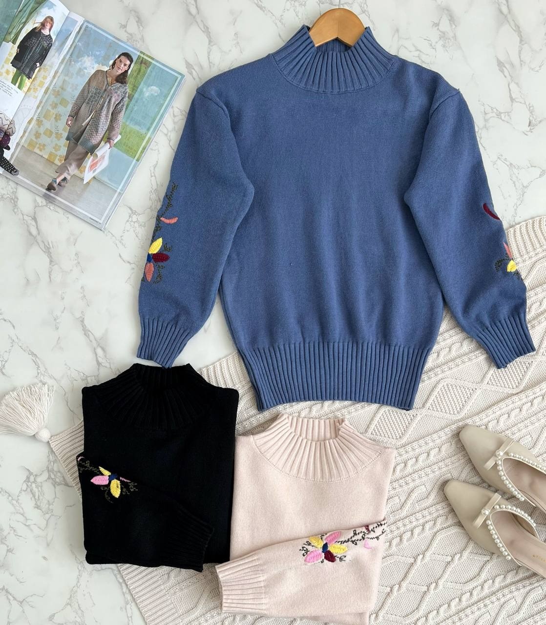 پلیور بافت آستین گلدوزی کد 2153