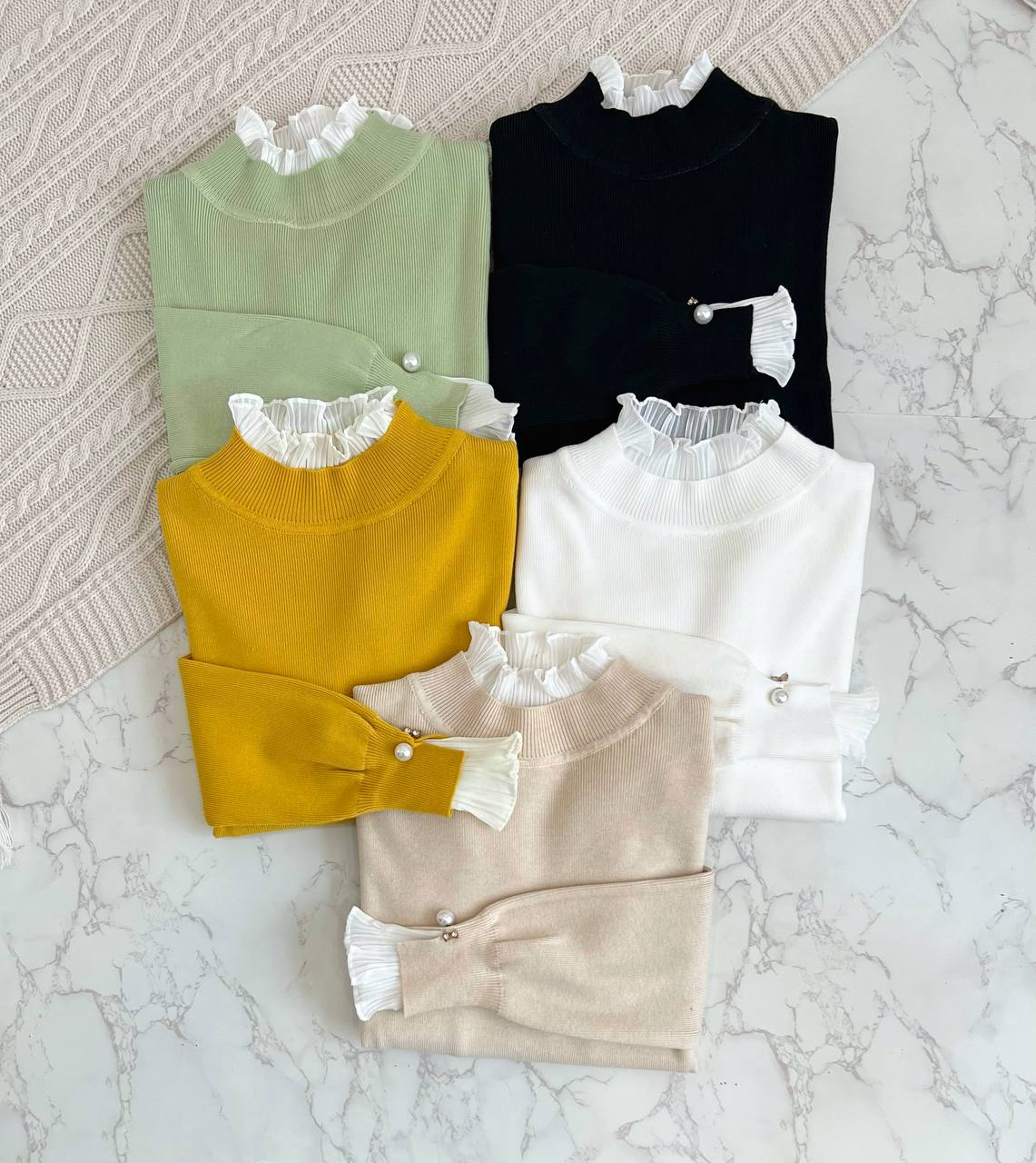 پلیور بافت سراستین و یقه چین دار کد 2163