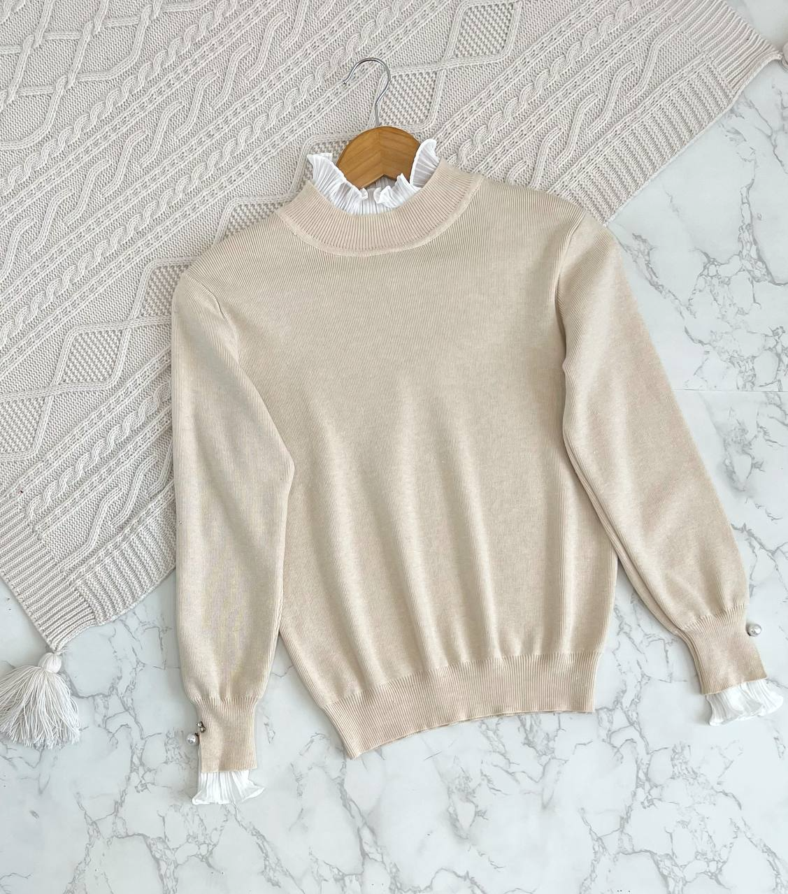 پلیور بافت سراستین و یقه چین دار کد 2163