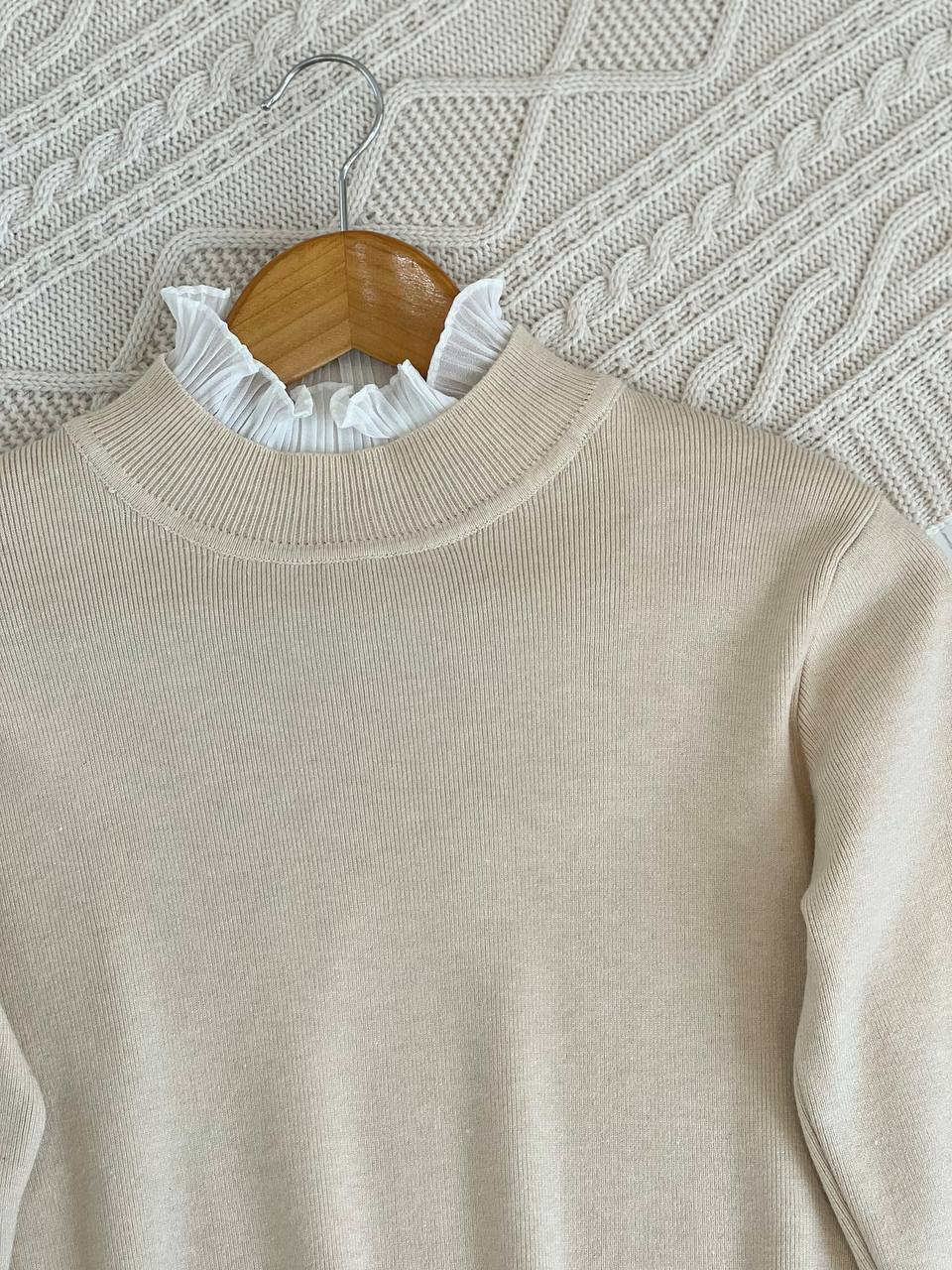 پلیور بافت سراستین و یقه چین دار کد 2163