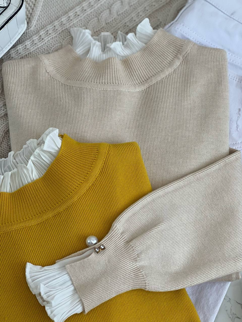 پلیور بافت سراستین و یقه چین دار کد 2163