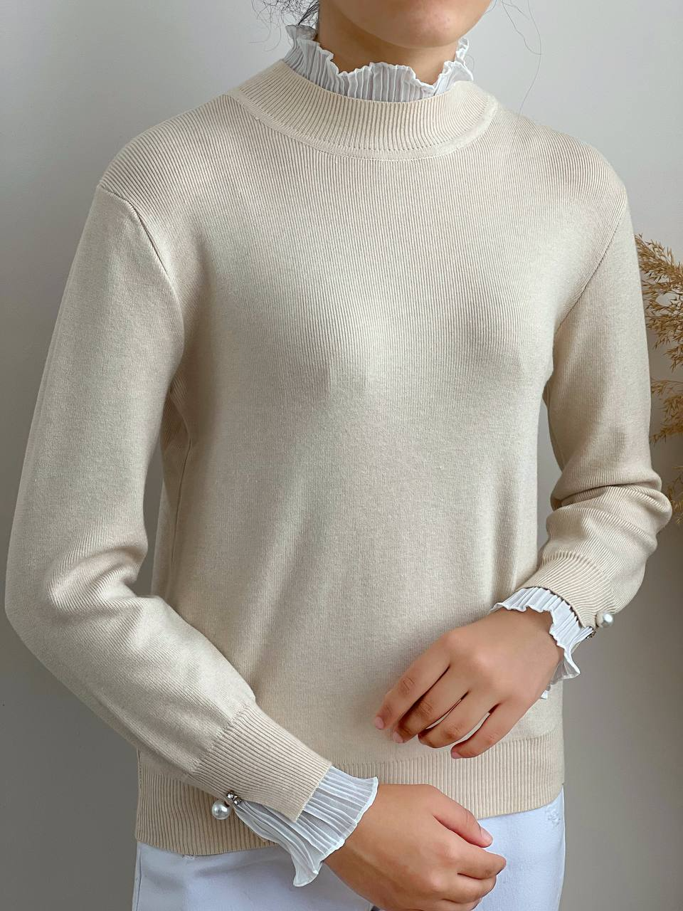 پلیور بافت سراستین و یقه چین دار کد 2163