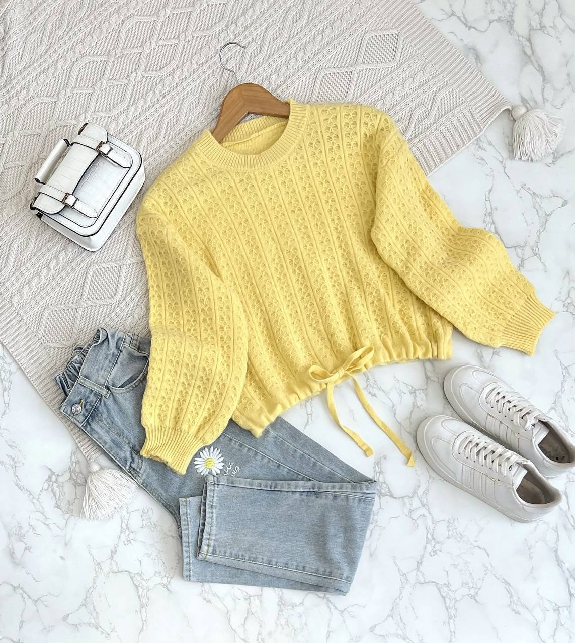 پلیور بافت آستین پف پایین گره ای کد 2165