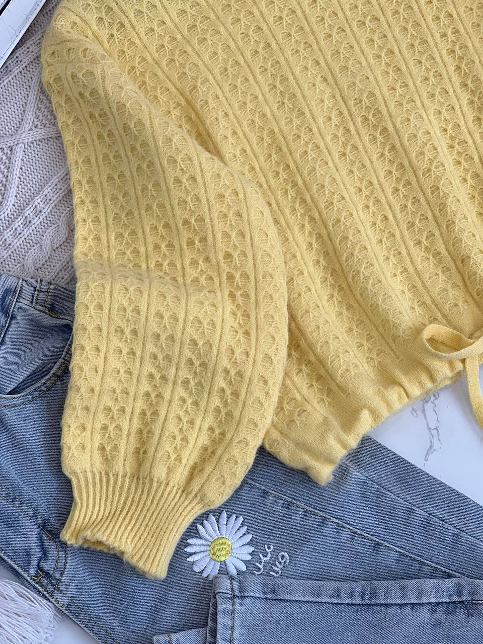 پلیور بافت آستین پف پایین گره ای کد 2165