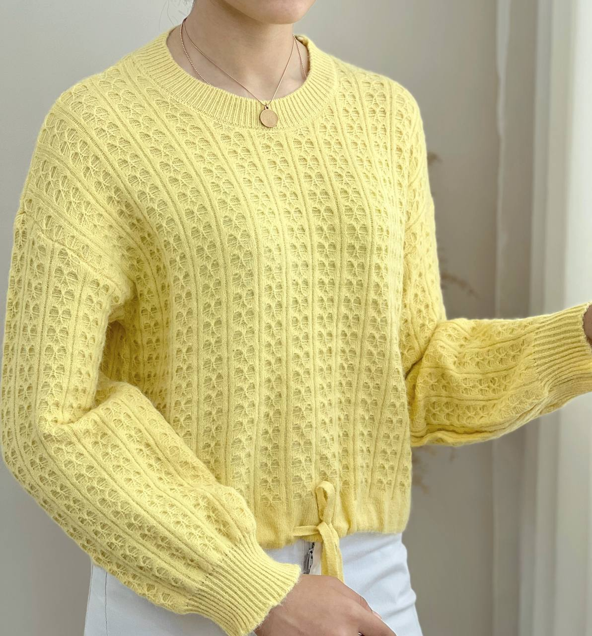 پلیور بافت آستین پف پایین گره ای کد 2165