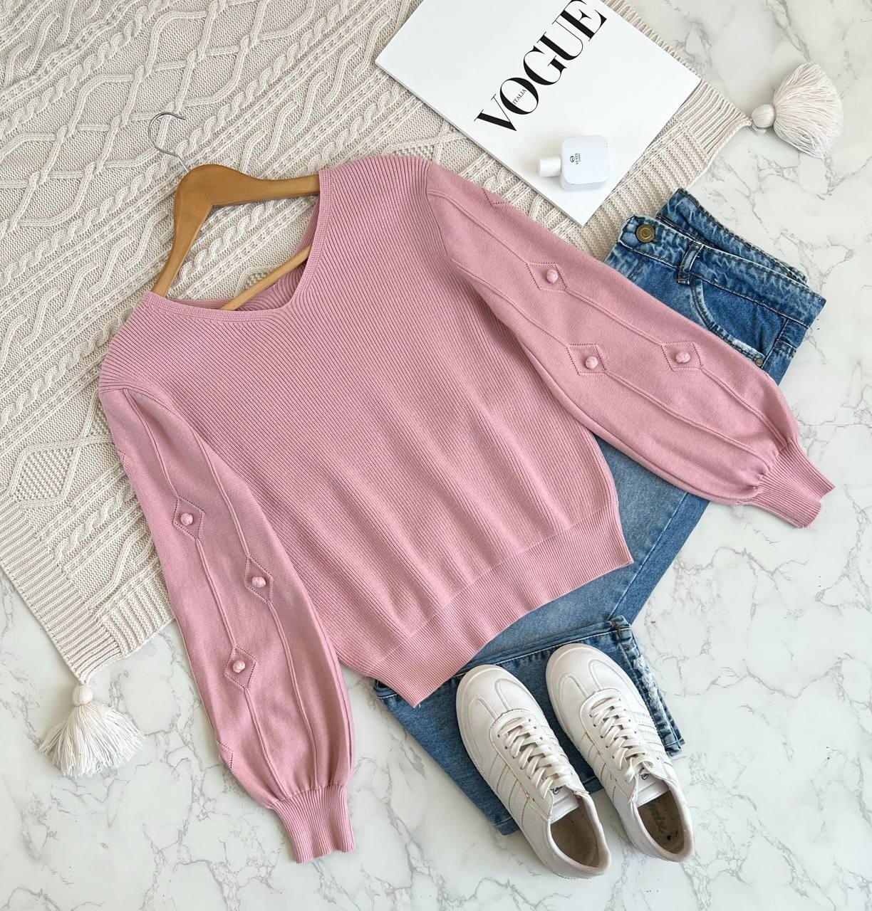 پلیور بافت آستین پف توپی کد 2167