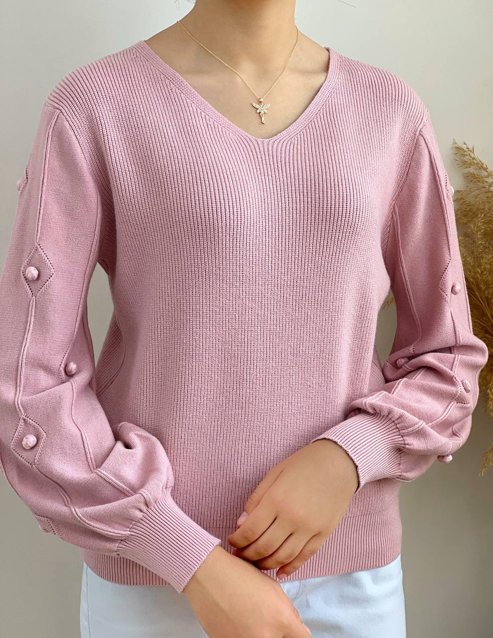 پلیور بافت آستین پف توپی کد 2167