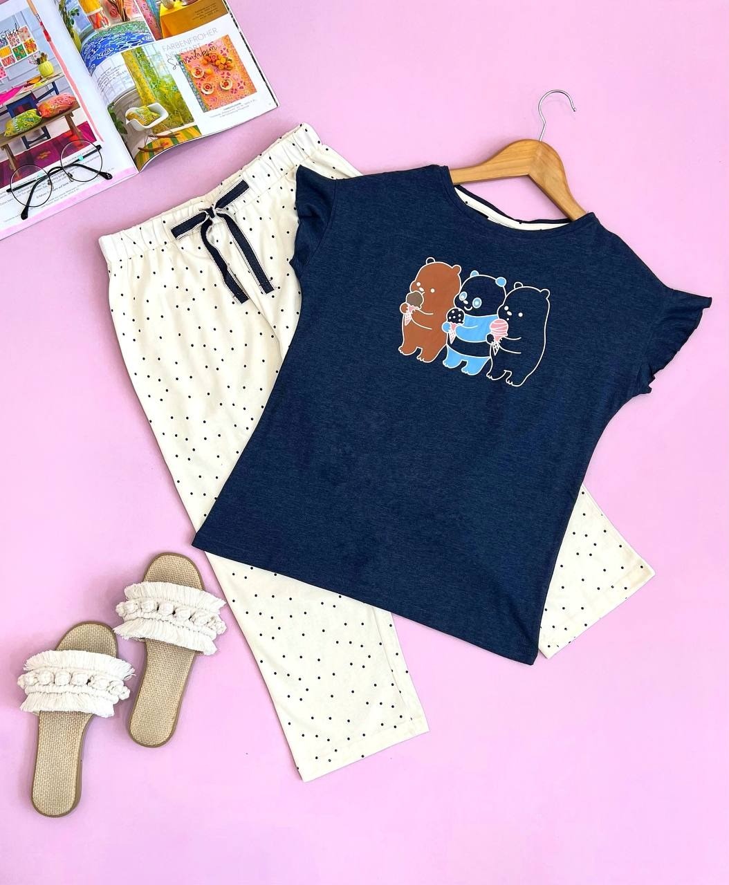 ست بلوز و شلوارک نخ و پنبه کد 2183