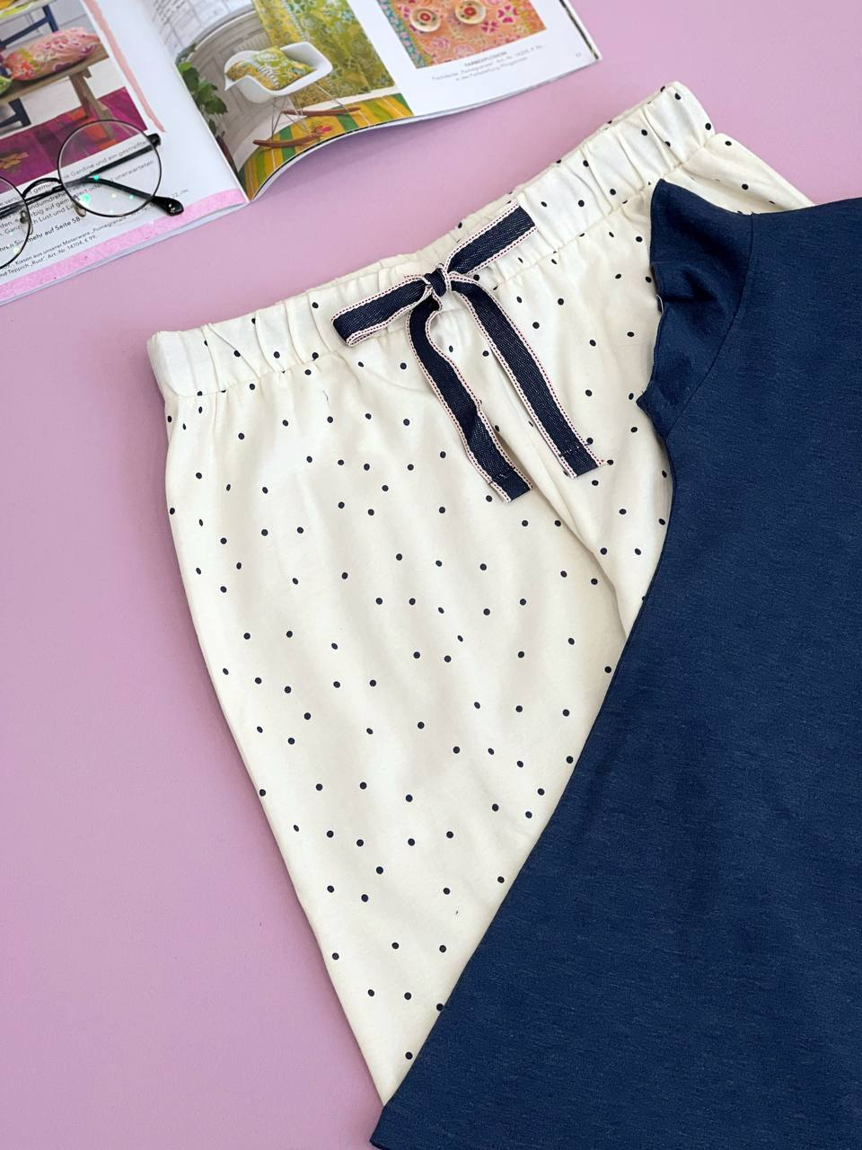 ست بلوز و شلوارک نخ و پنبه کد 2183