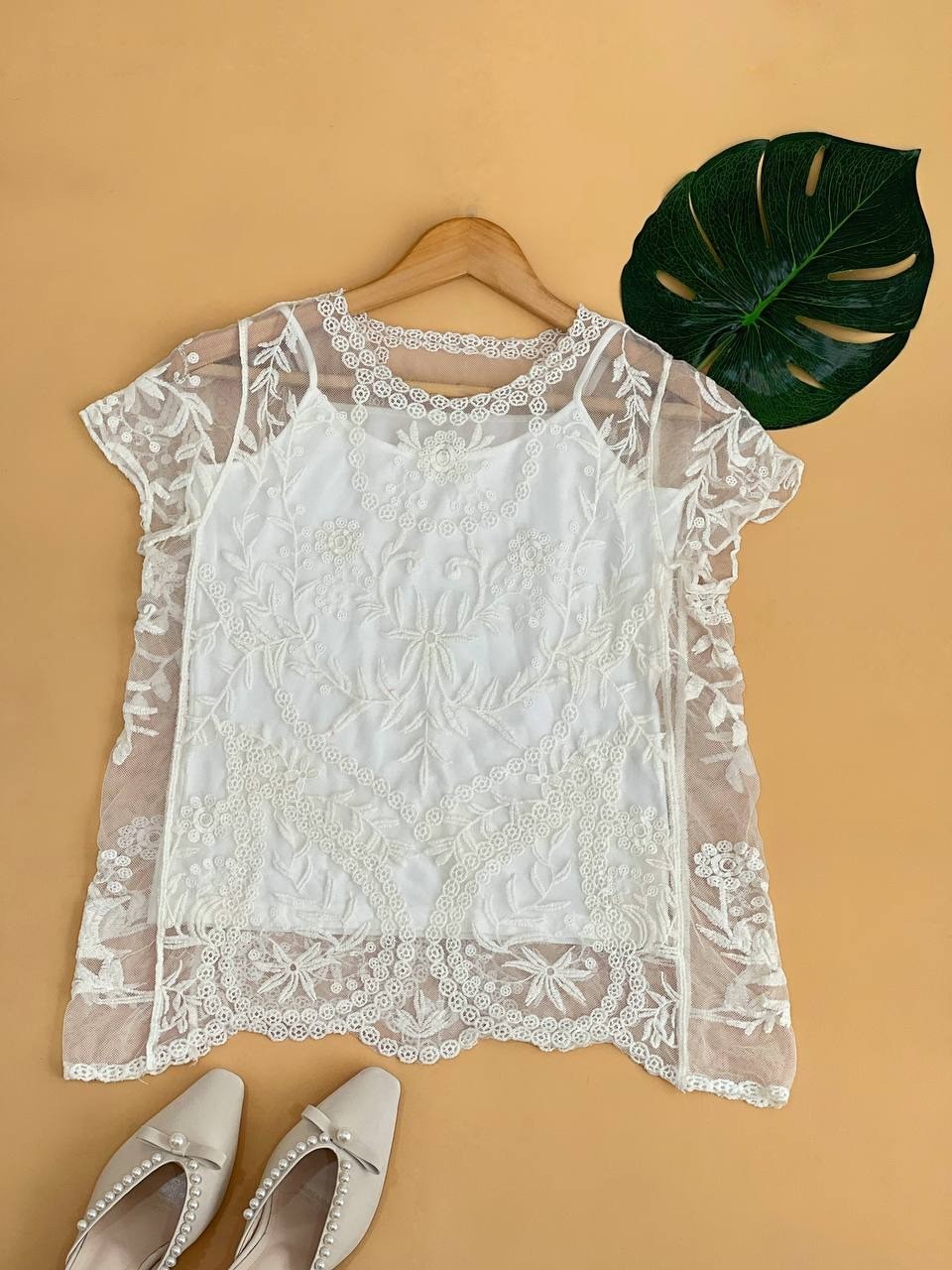 شومیز تور گلدوزی شده بهمراه تاپ کد 2190