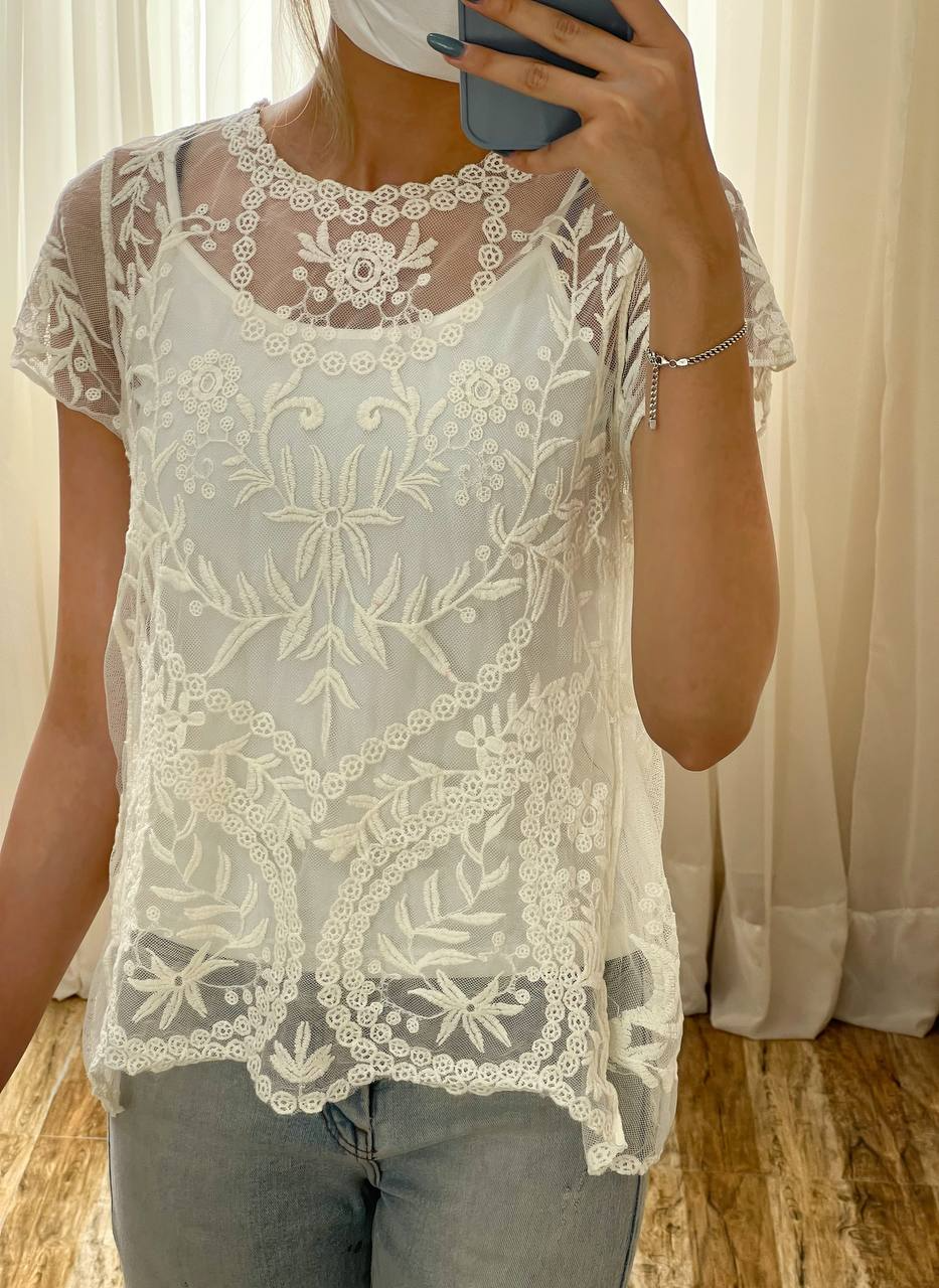 شومیز تور گلدوزی شده بهمراه تاپ کد 2190