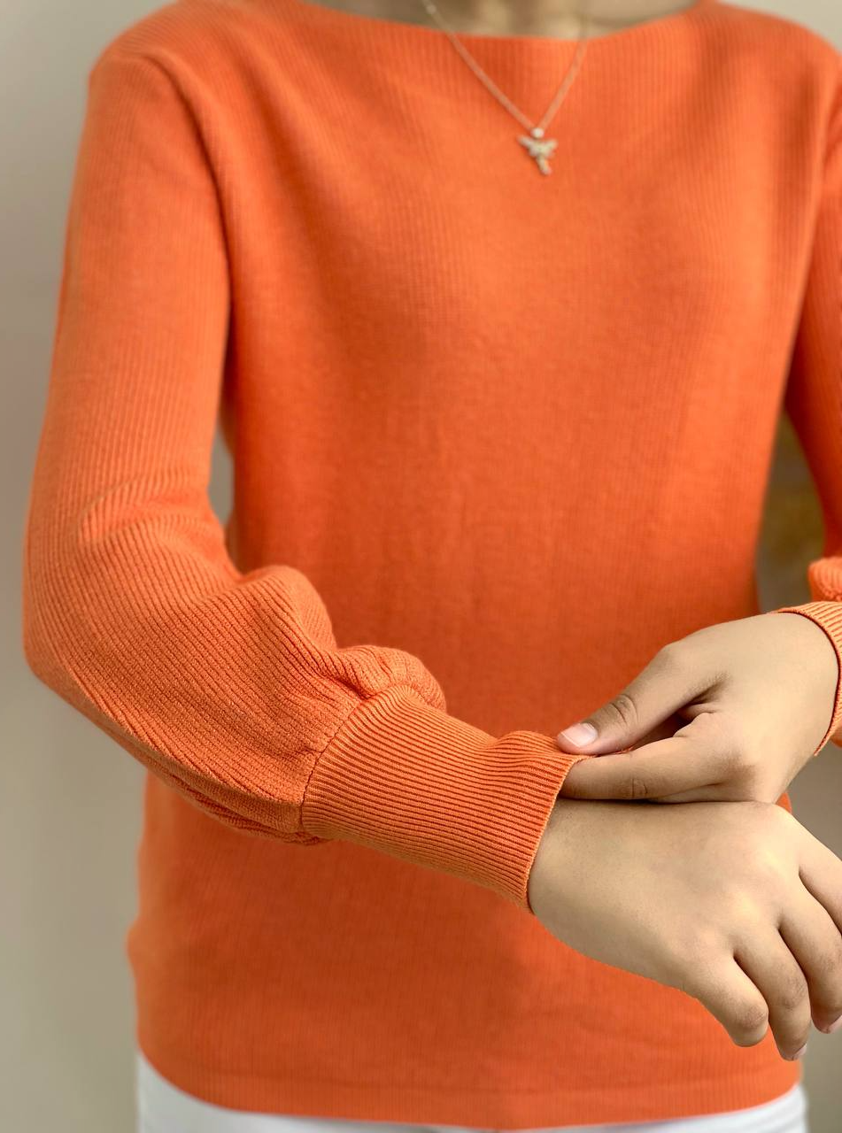 پلیور بافت آستین پف دو رنگ کد 2201