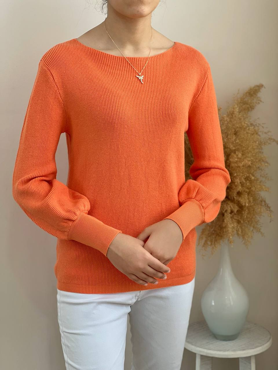 پلیور بافت آستین پف دو رنگ کد 2201