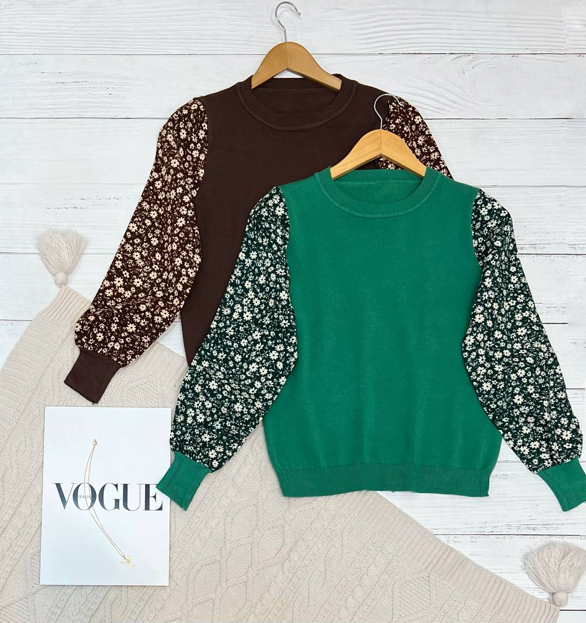 پلیور بافت آستین گلدار کد 2150