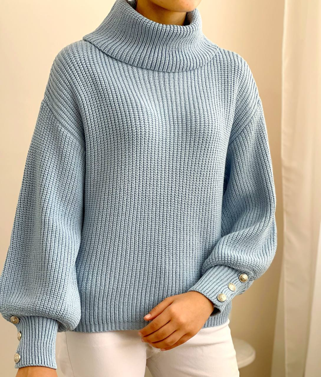 پلیور بافت یقه شل استین پف کد 2206