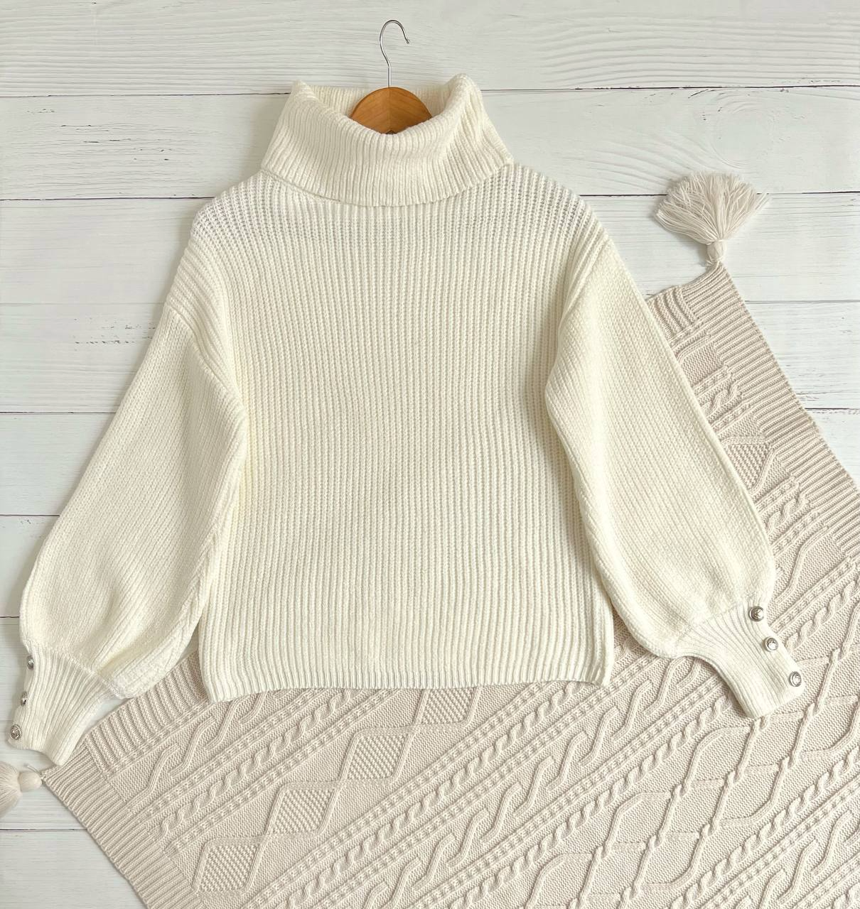 پلیور بافت یقه شل استین پف کد 2206