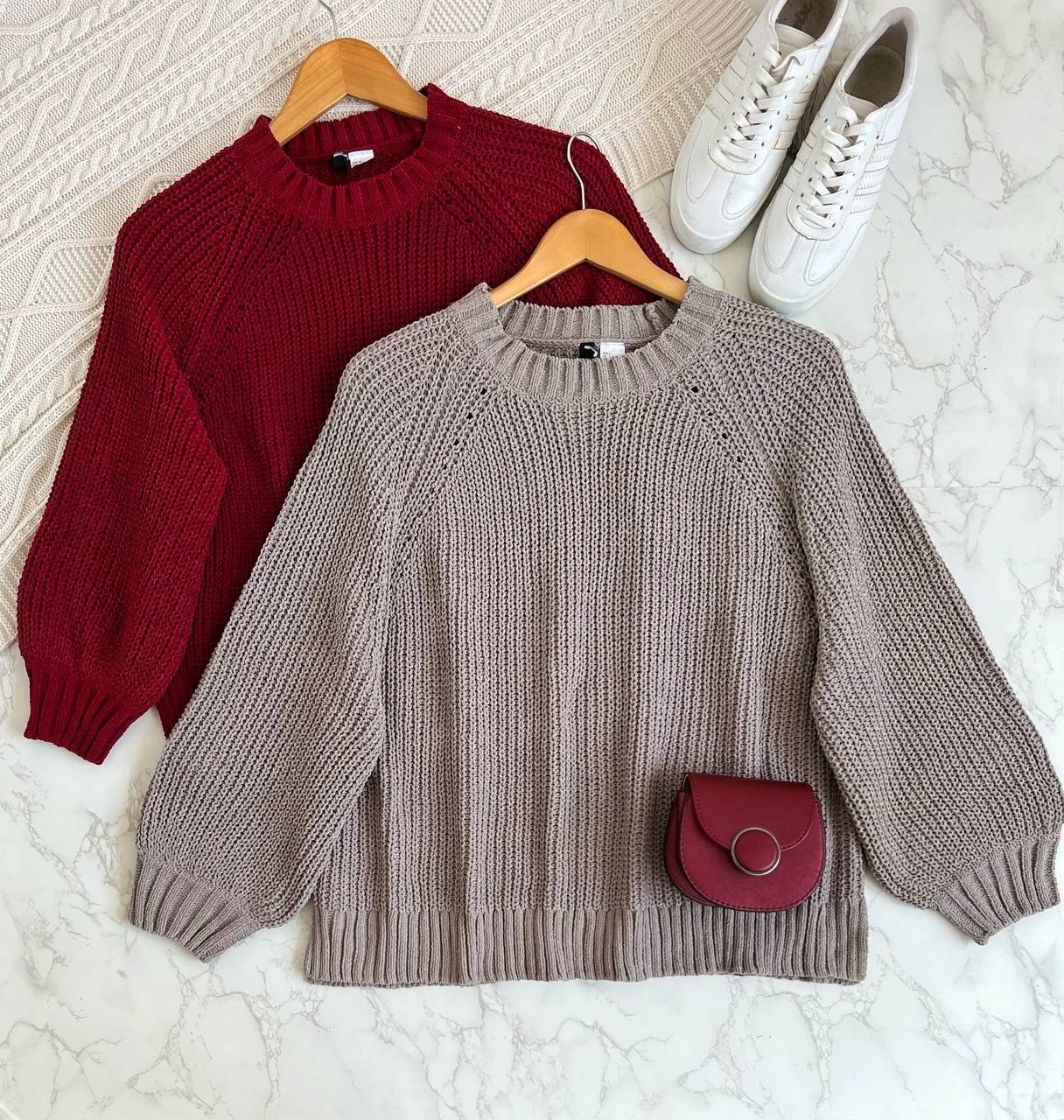 پلیور بافت آستین پف دانه درشت کد 2207