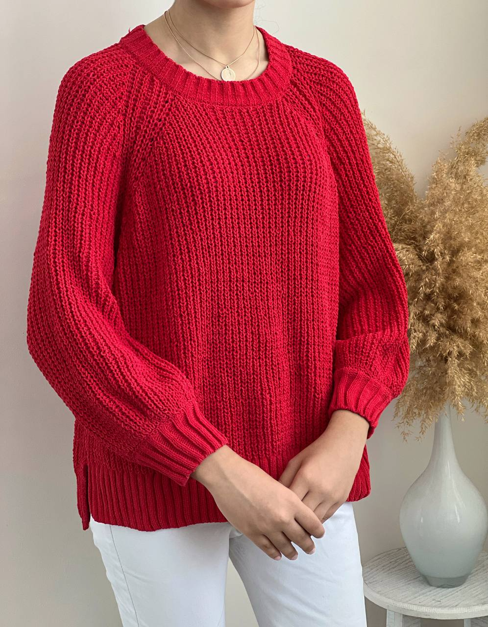 پلیور بافت آستین پف دانه درشت کد 2207