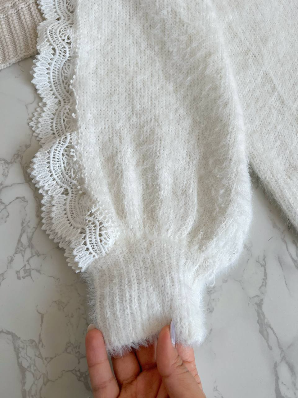 پلیور بافت موهر دار گیپور دار کد 2218