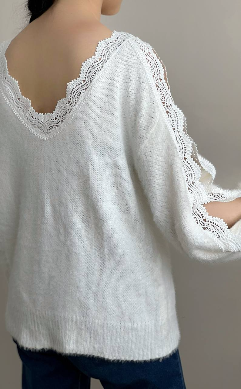 پلیور بافت موهر دار گیپور دار کد 2218