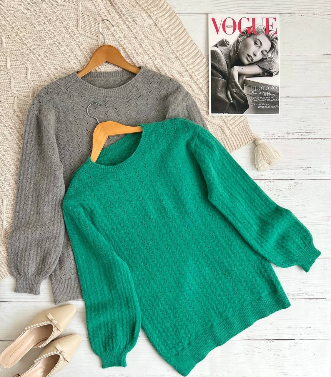 پلیور بافت آستین پف زنجیری کد 2227