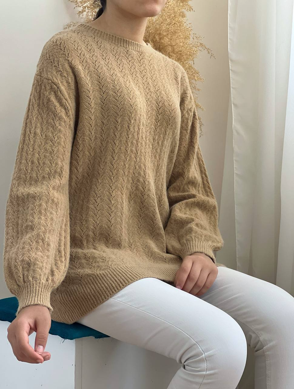 پلیور بافت آستین پف زنجیری کد 2227