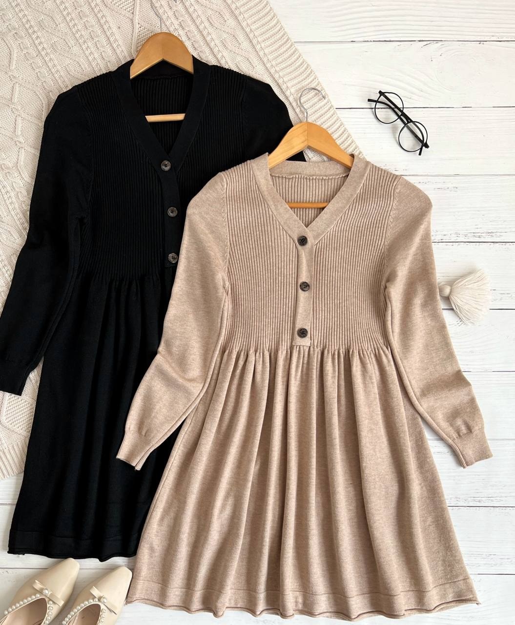 پیراهن بافت عروسکی جلو دکمه کد 2229