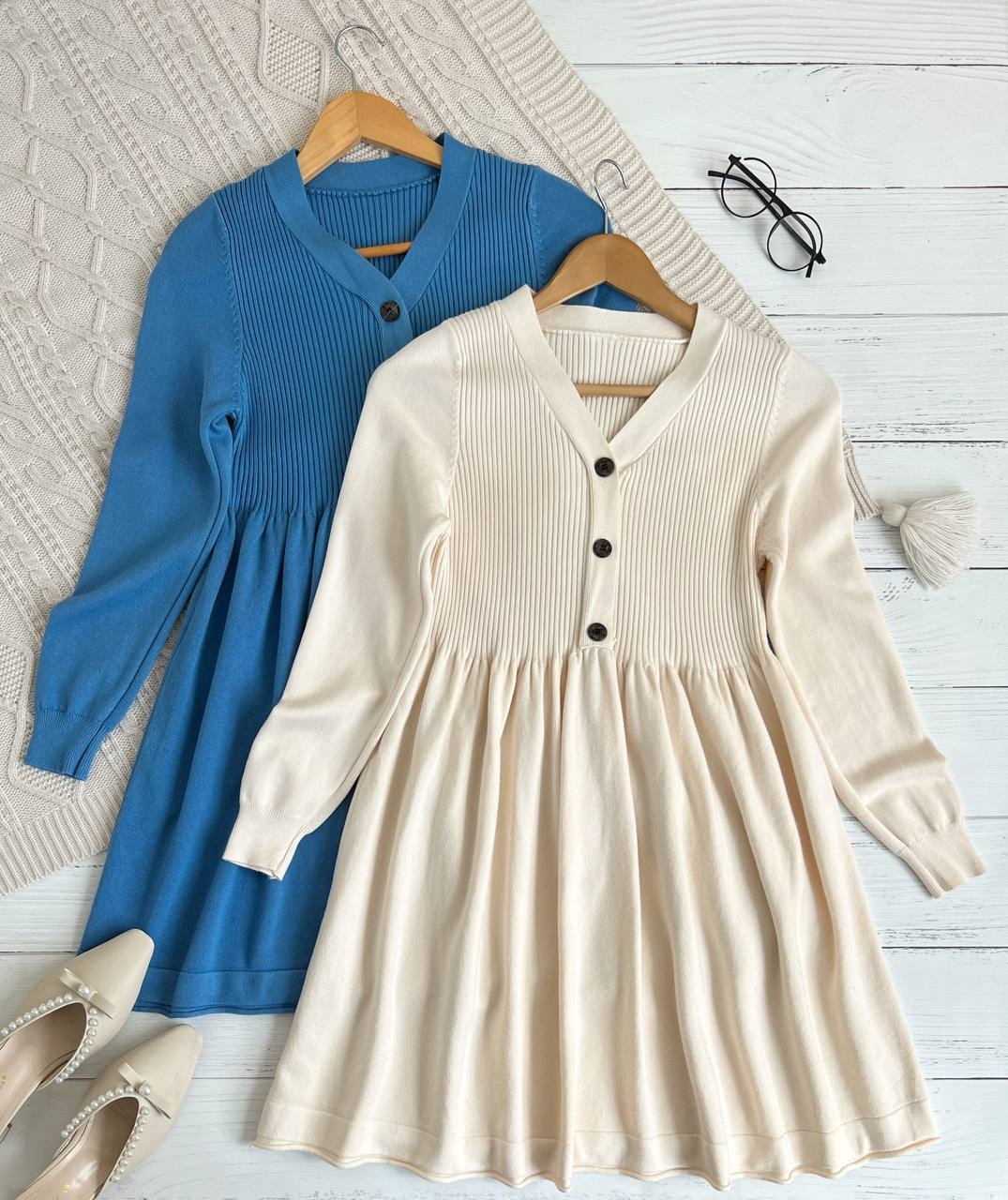 پیراهن بافت عروسکی جلو دکمه کد 2229